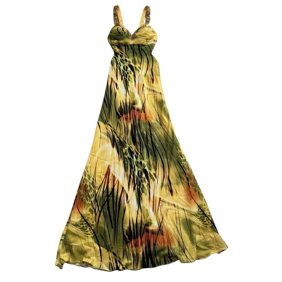 Faviana Couture Tropical Gown Size 2 Cutout Back Beaded Embellished Formal Prom - Picture 2 of 16